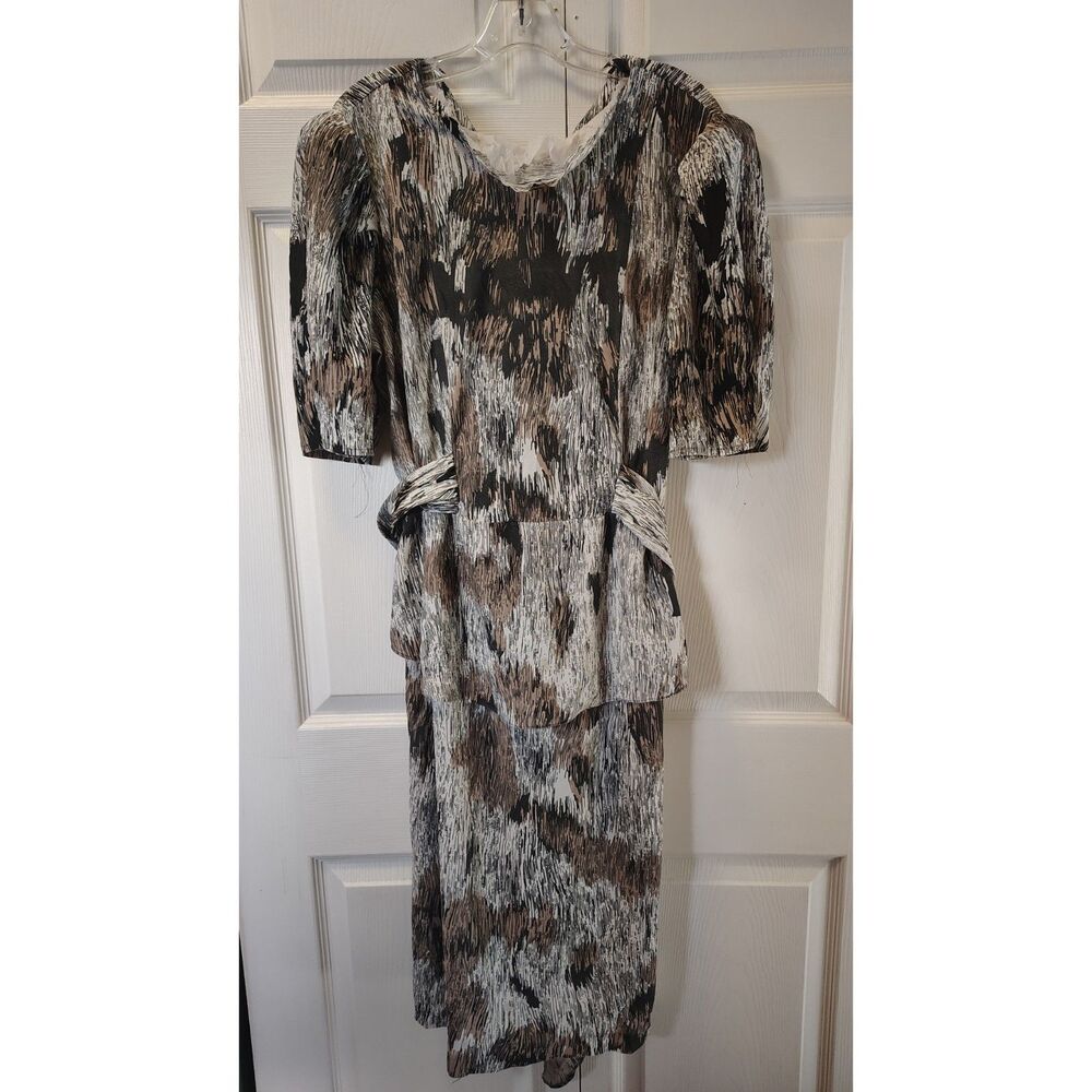 Vintage Nicki's Girl Abstract Print Midi Dress XL 80s 90s Peplum Waist Retro